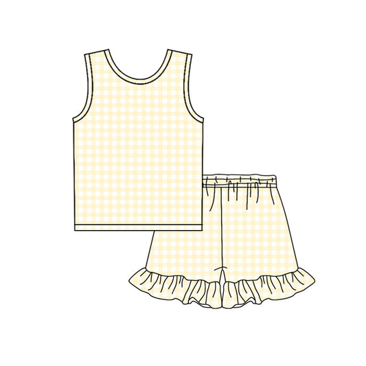 Yellow plaid top matching shorts girls summer  outfit preorder