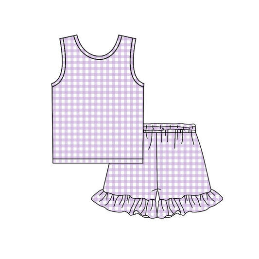 Lavender plaid top matching shorts girls summer  outfit preorder