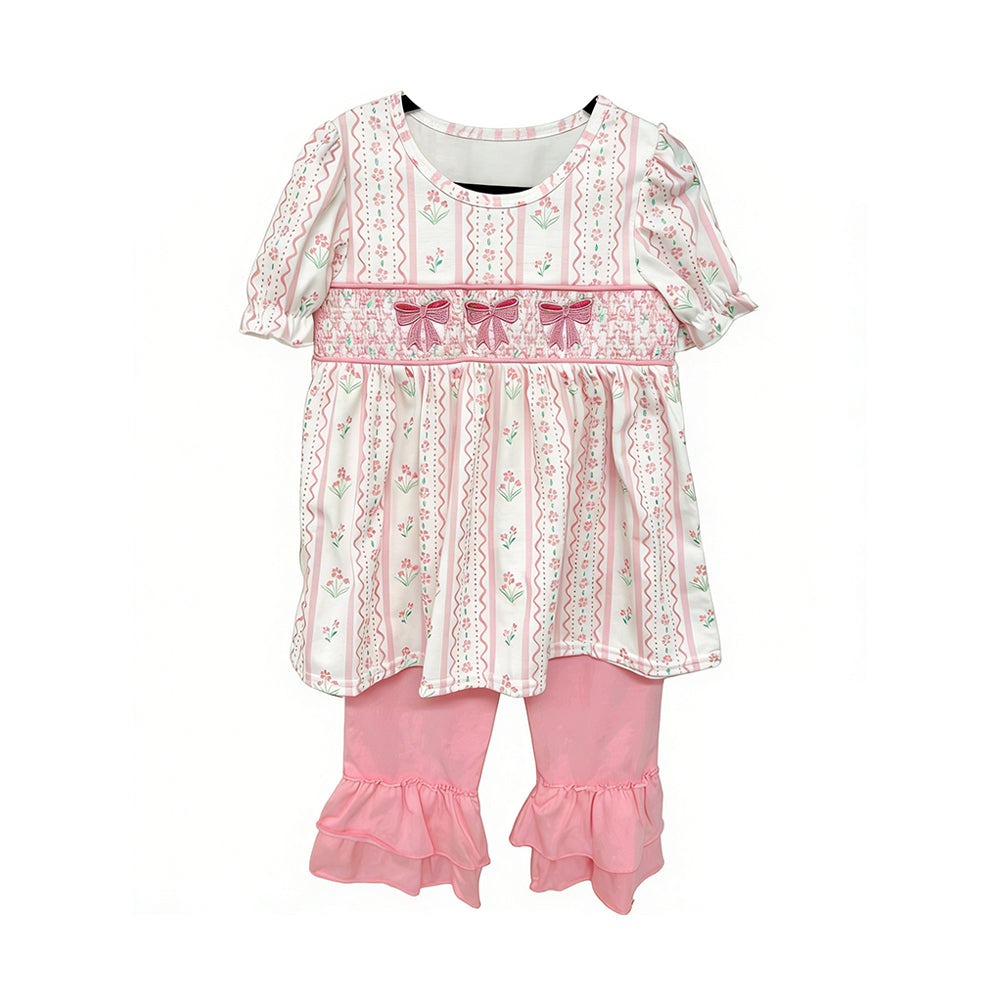 Pink bow floral top matching shorts toddle baby girl outfit preorder