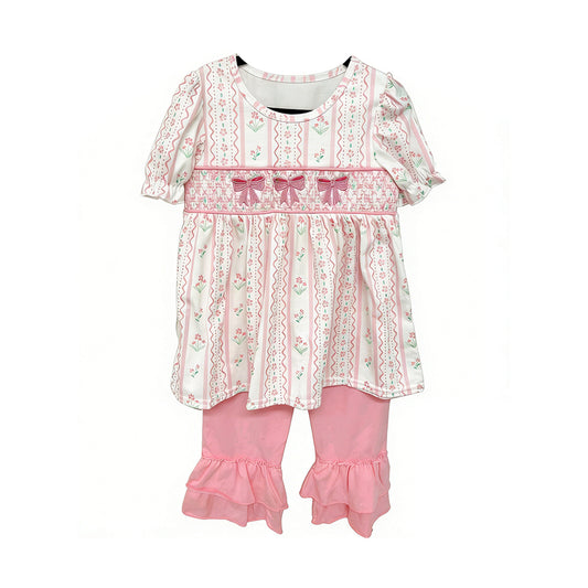 Pink bow floral top matching shorts toddle baby girl outfit preorder
