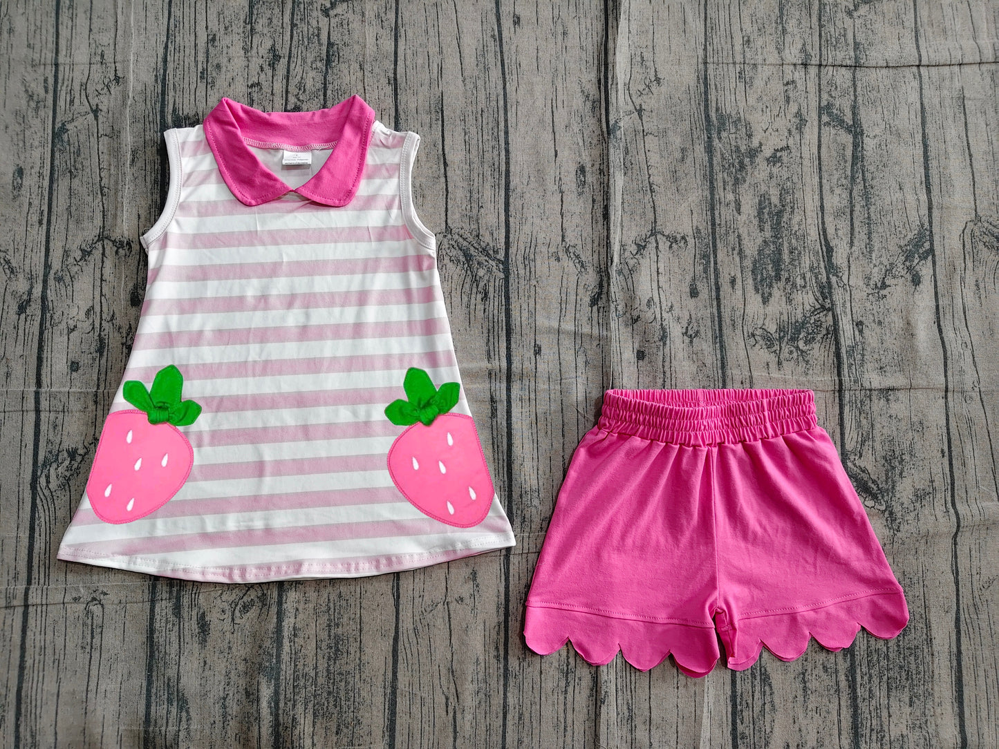 Embroidery Strawberry top matching shorts toddle baby girl outfit preorder