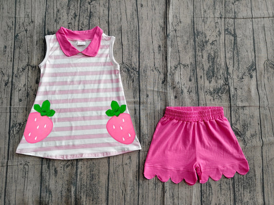 Embroidery Strawberry top matching shorts toddle baby girl outfit preorder