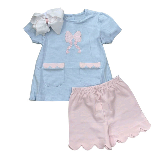 Pink bow top matching shorts toddle baby girl outfit preorder