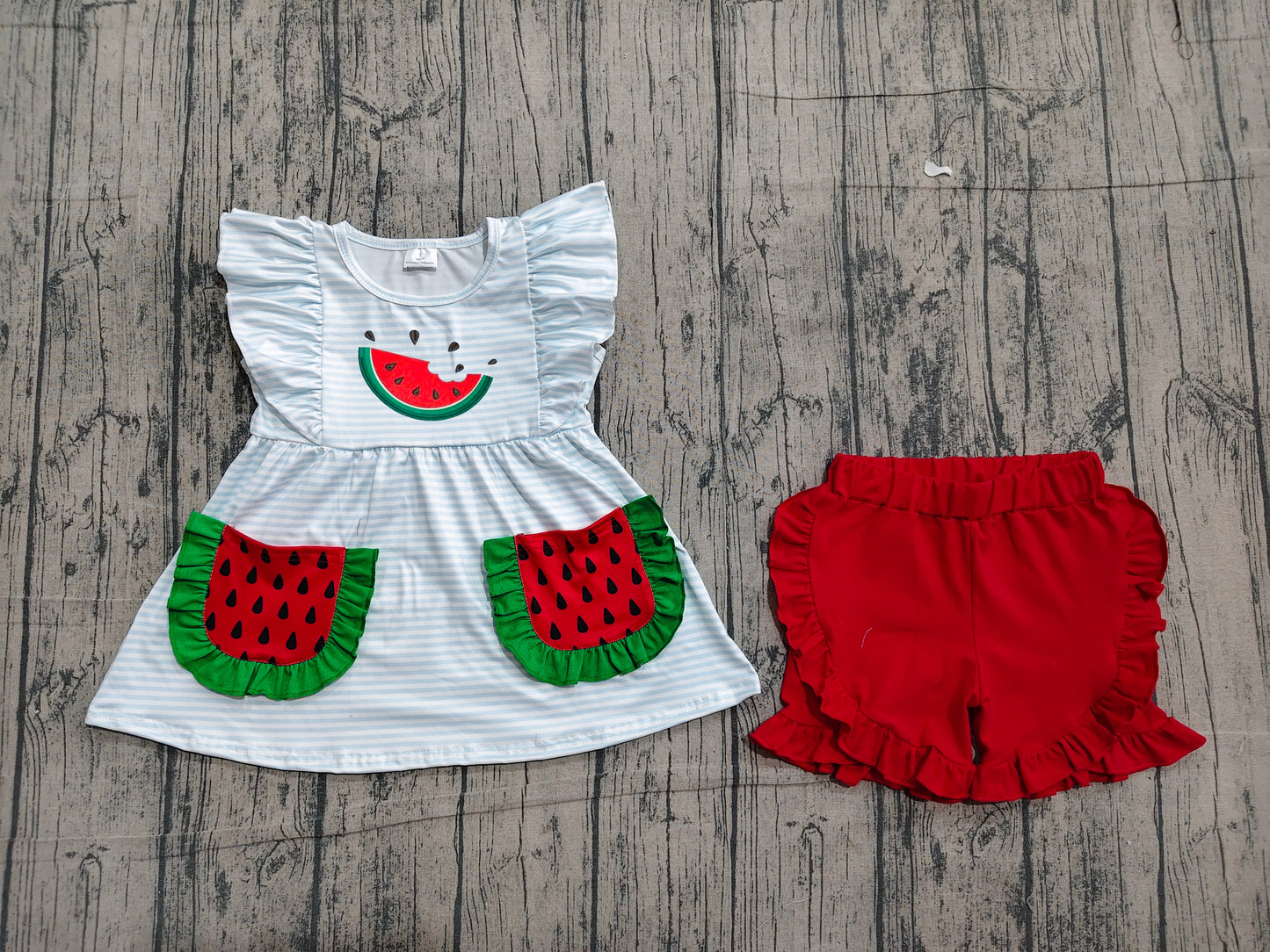 Embroidery Watermelon top matching shorts toddle baby girl outfit preorder