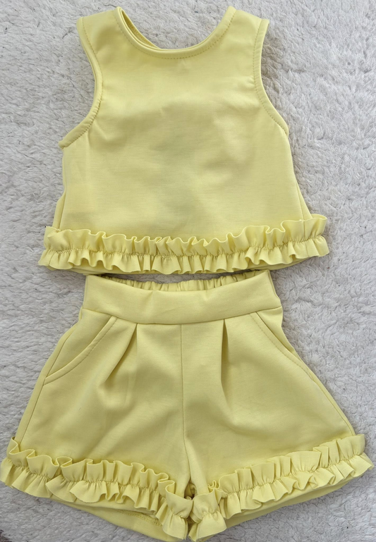 Yellow tank top matching shorts toddle baby girl outfit preorder