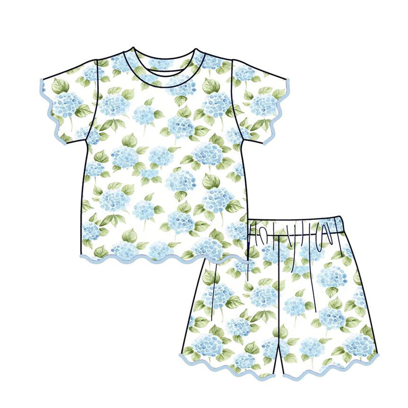 Blue flowers top matching shorts toddle baby girl outfit preorder