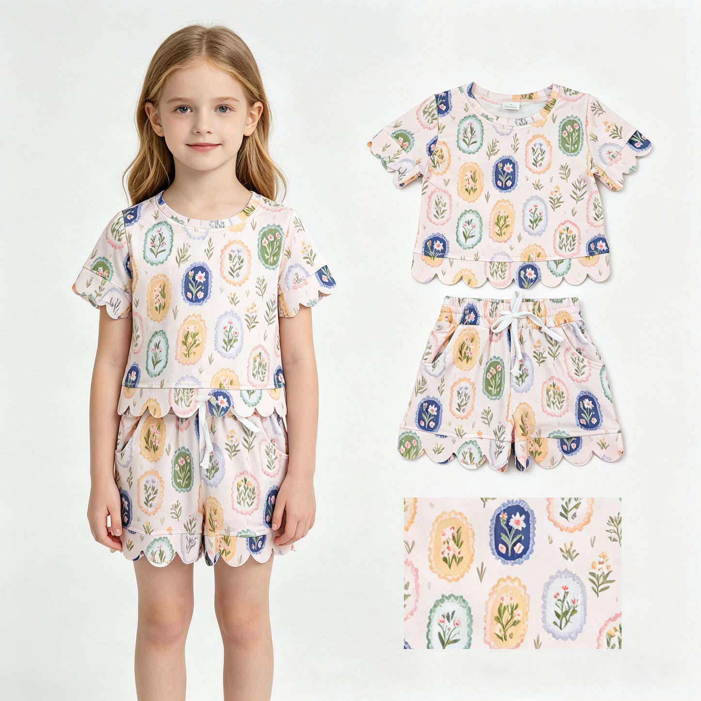 Flowers top matching shorts toddle baby girl outfit
