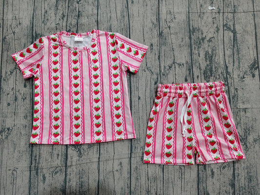Strawberry top matching shorts toddle baby girl outfit preorder