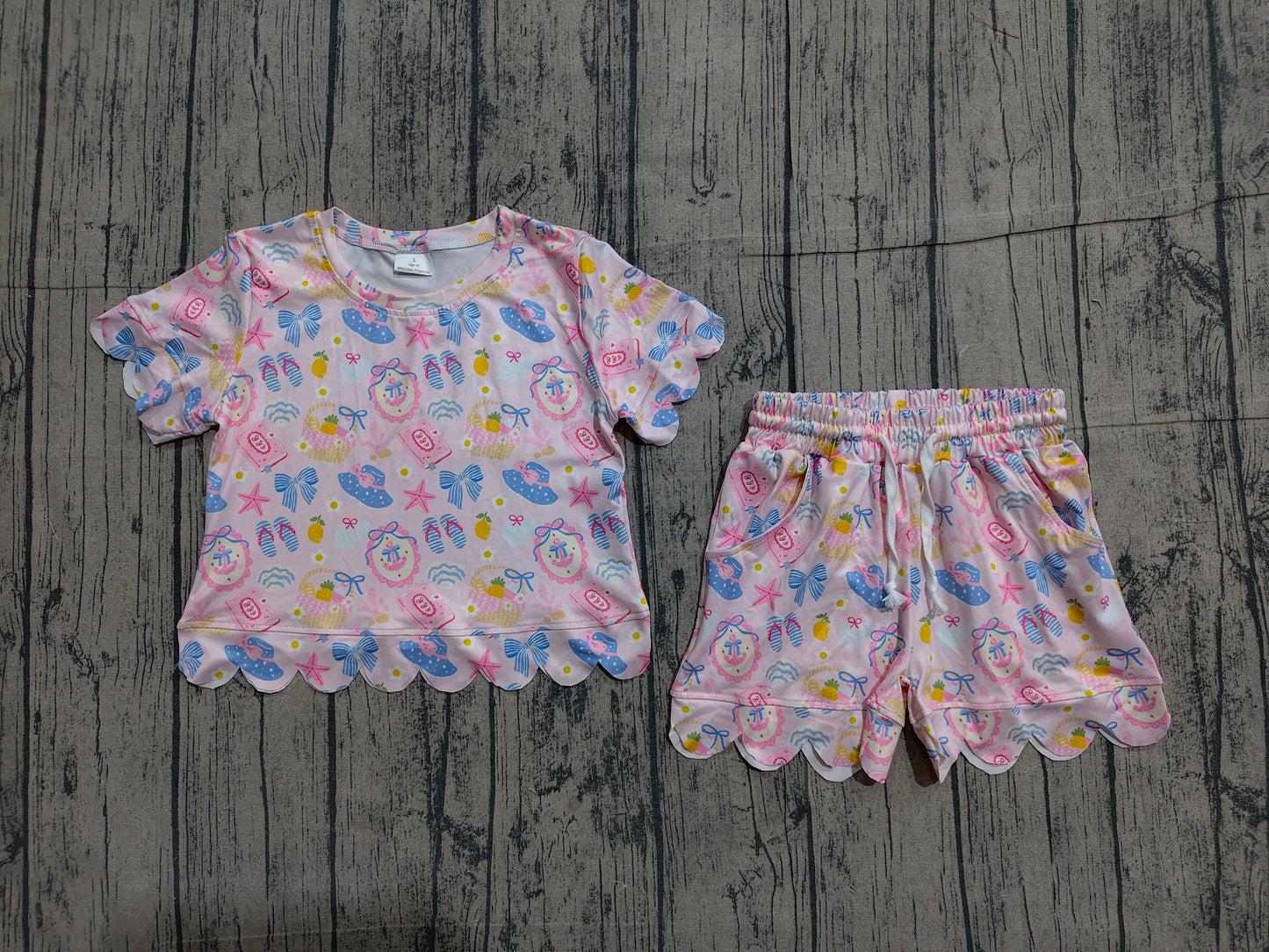 Blue bow top matching shorts toddle baby girl outfit preorder