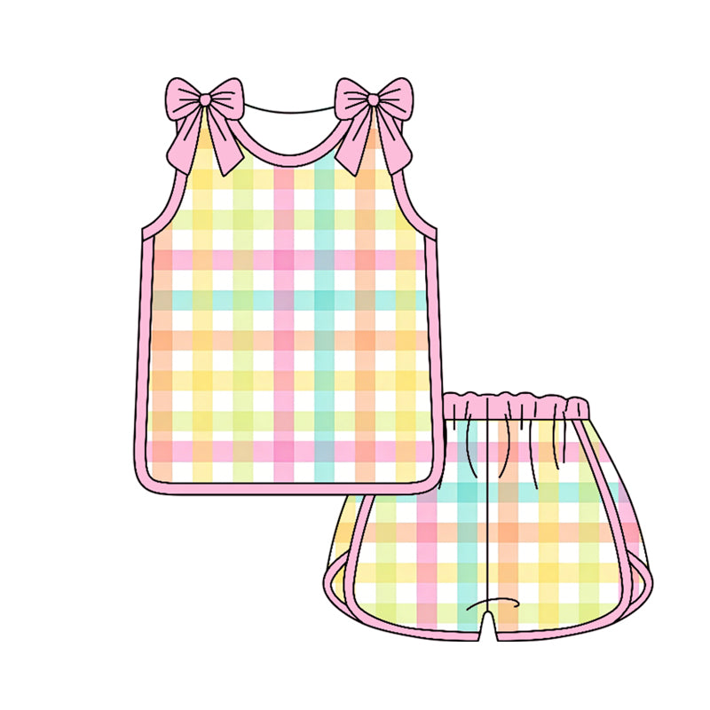 Colorful plaid top matching shorts toddle baby girl outfit preorder