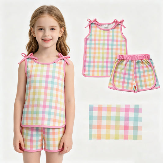 Colorful plaid top matching shorts toddle baby girl outfit