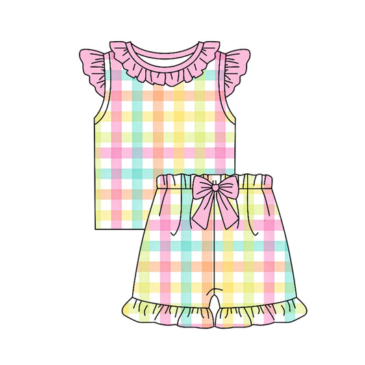 Colorful plaid top matching shorts toddle baby girl outfit preorder