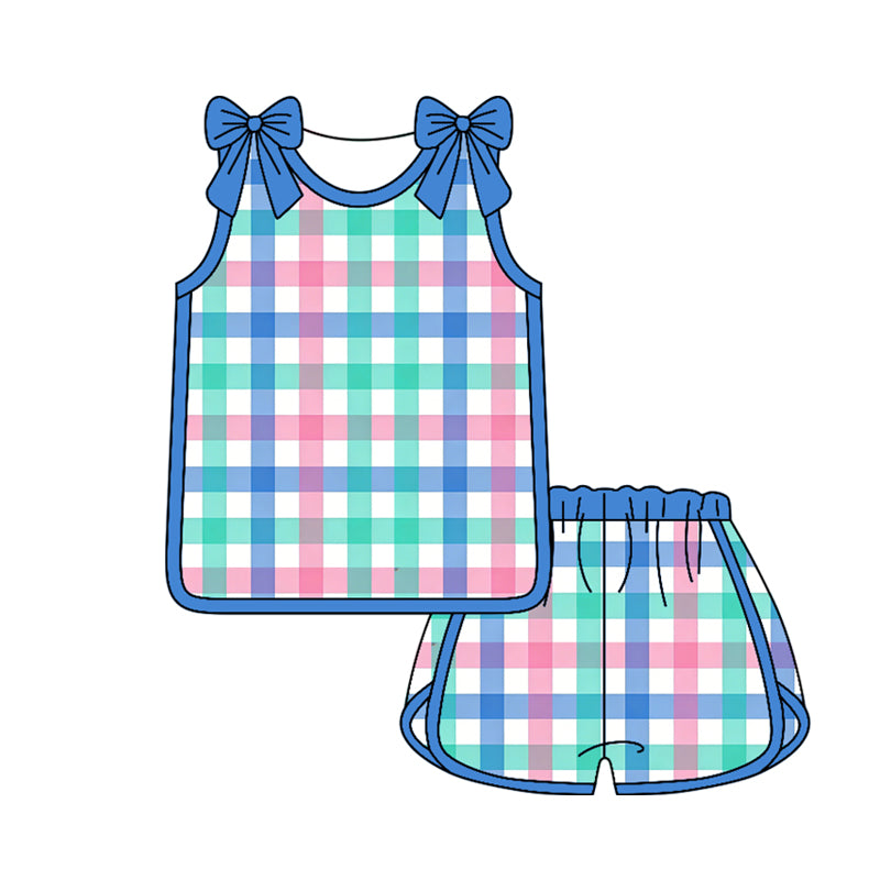 Green blue plaid top matching shorts toddle baby girl outfit preorder