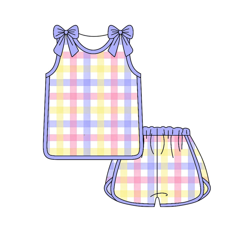 Purple yellow plaid top matching shorts toddle baby girl outfit preorder