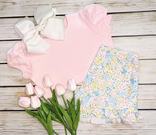 Pink crop top matching shorts toddle baby girl outfit preorder