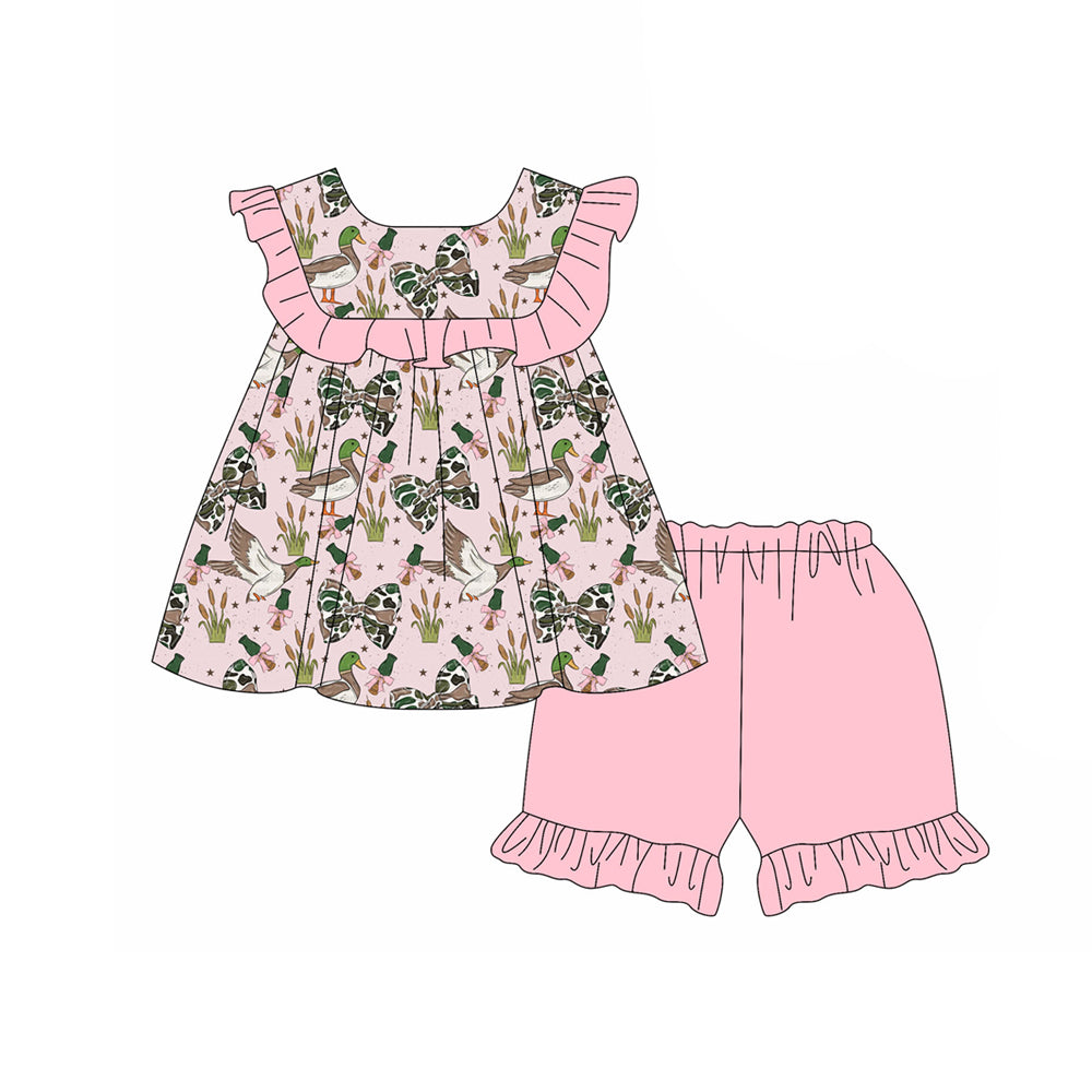 Green camo bow duck top matching shorts toddle baby girl outfit preorder