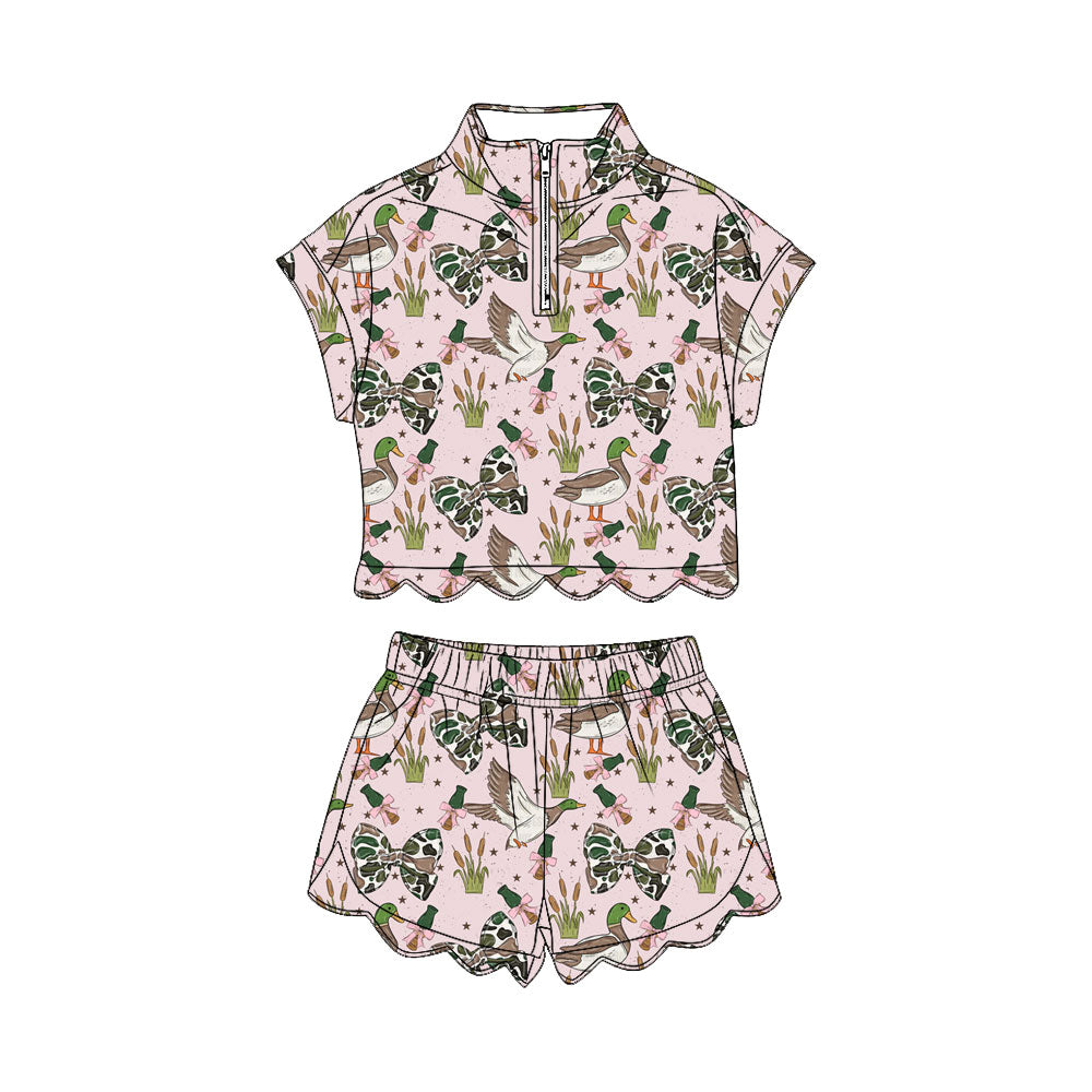 Green camo bow duck pullover op matching shorts toddle baby girl outfit preorder