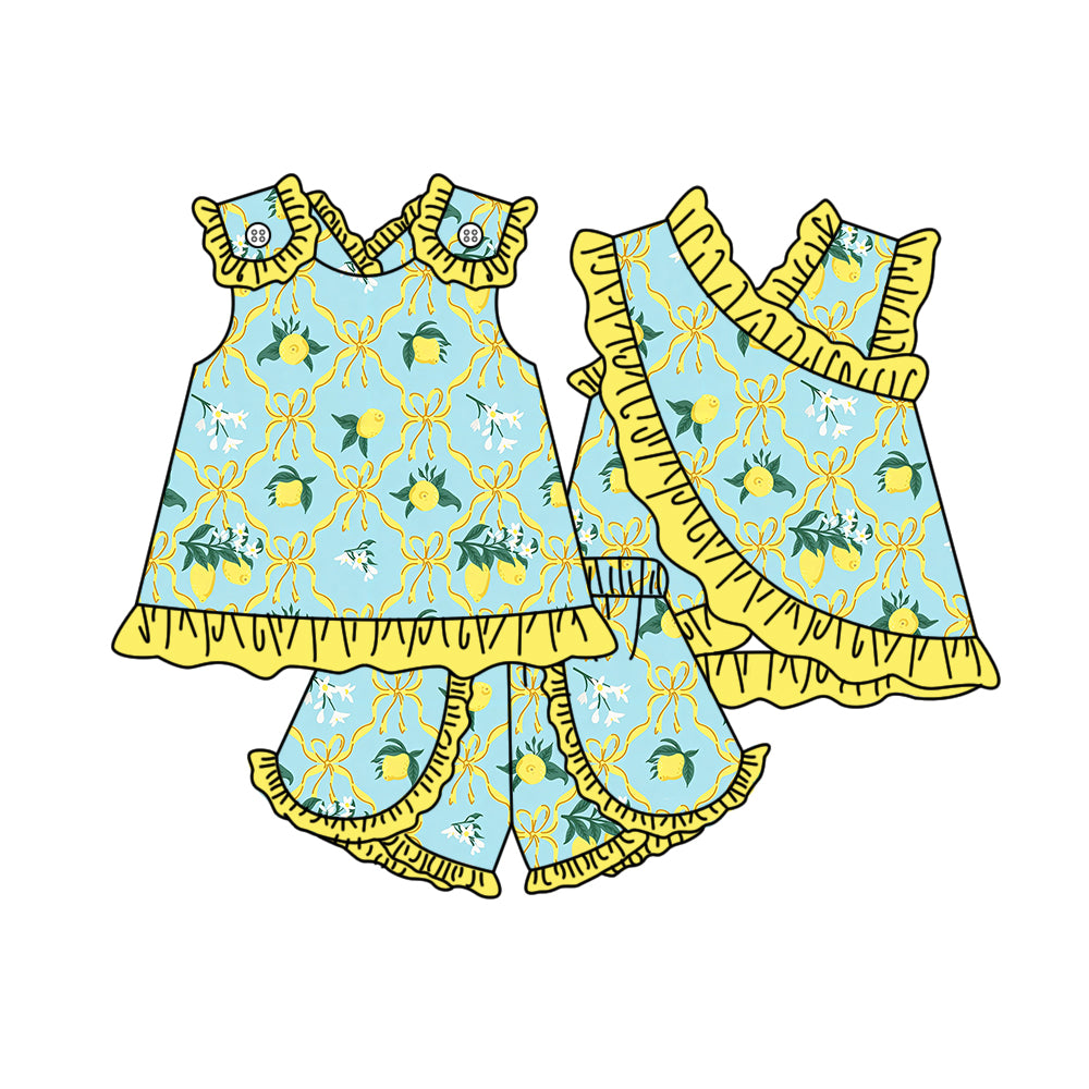 Lemon print top matching shorts girls summer outfit preorder