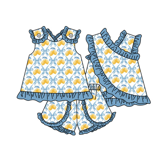 Lemon bow print top matching shorts girls summer outfit preorder