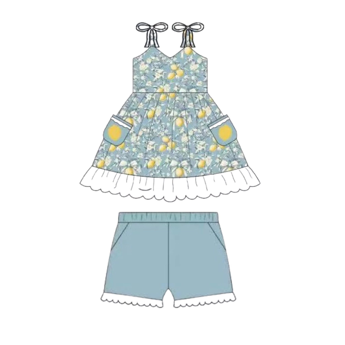 Lemon top matching shorts girls summer outfit preorder