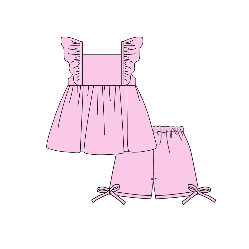 Pink ruffle top matching shorts girl summer shorts outfit preorder