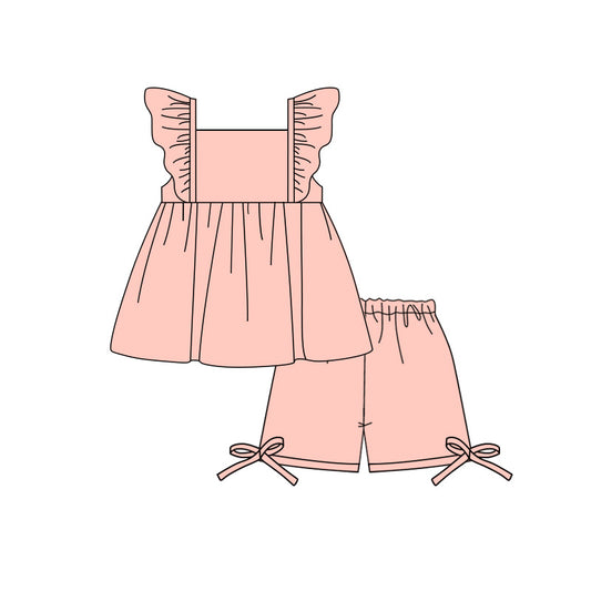 Light Pink ruffle top matching shorts girl summer shorts outfit preorder