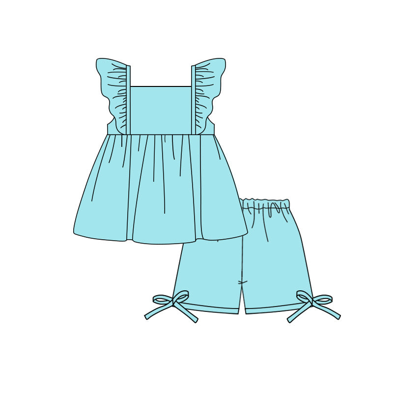Aqua ruffle top matching shorts girl summer shorts outfit preorder