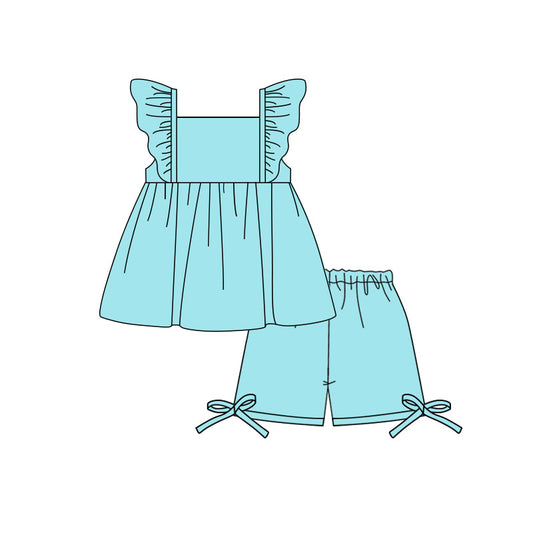 Aqua ruffle top matching shorts girl summer shorts outfit preorder