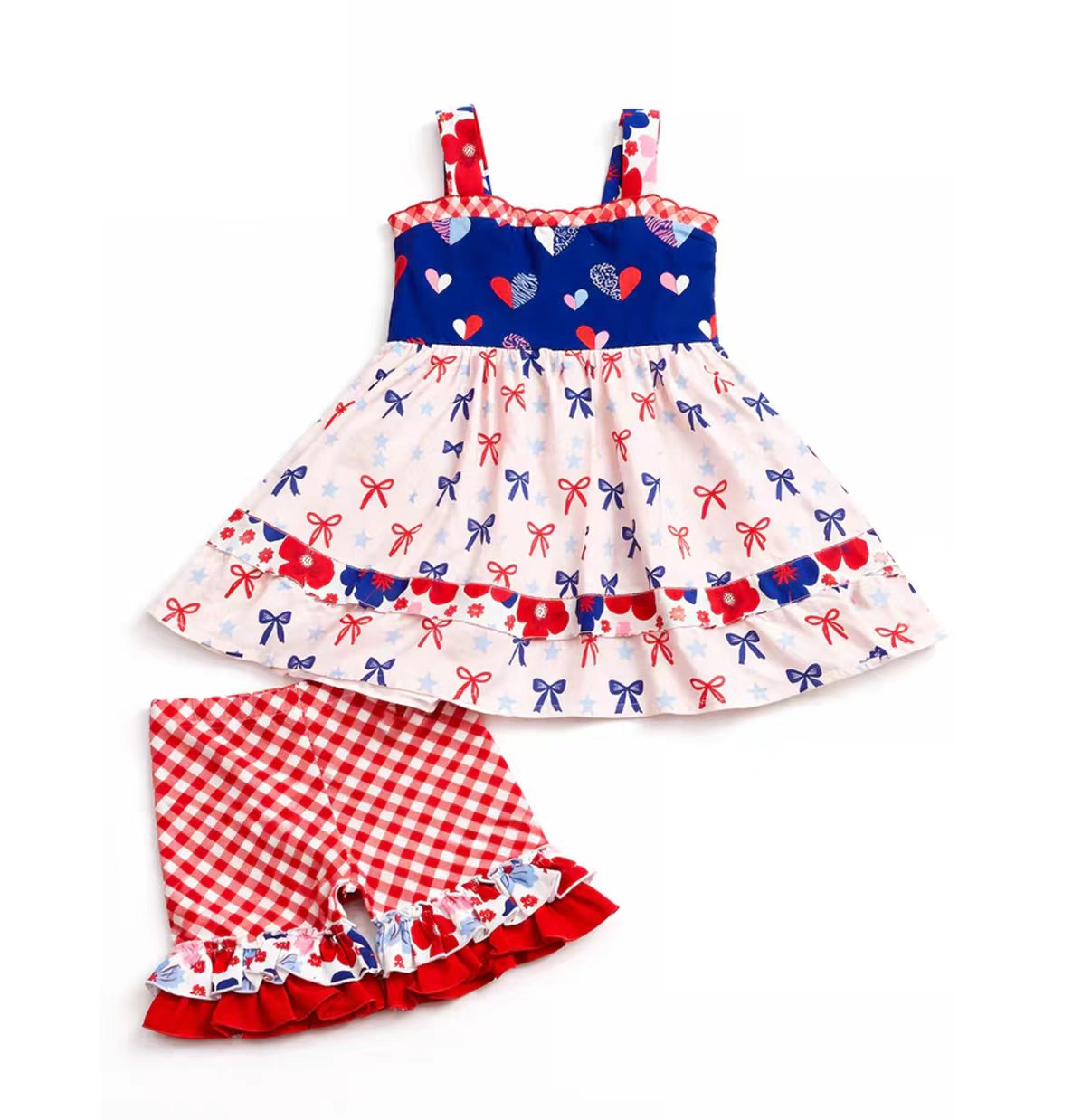 July 4th bow top matching shorts toddle baby girl outfit preorder