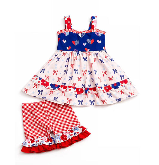 July 4th bow top matching shorts toddle baby girl outfit preorder
