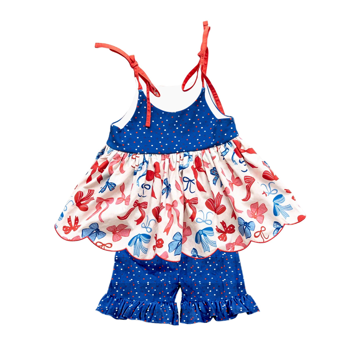July 4th bow top matching shorts toddle baby girl outfit preorder