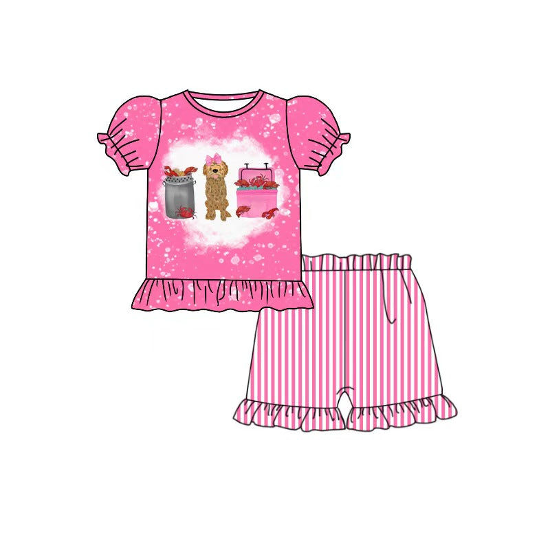 Crawfish dog print top matching shorts toddle baby girl outfit preorder