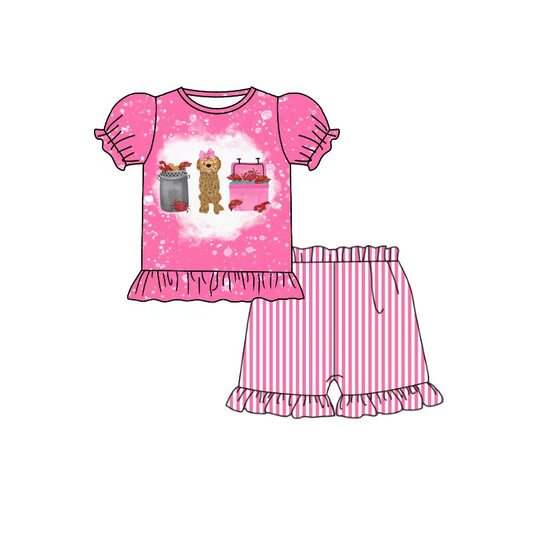 Crawfish dog print top matching shorts toddle baby girl outfit preorder