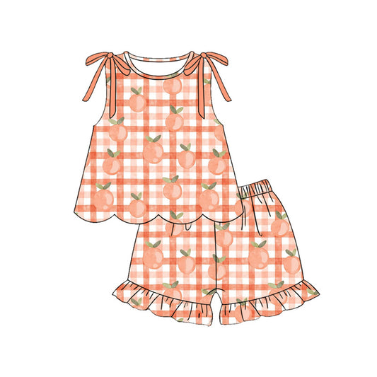 Peach plaid top matching shorts girls summer set preorder