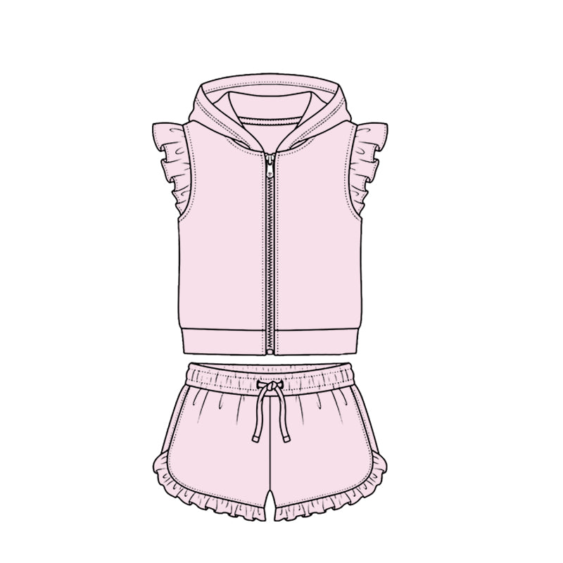 Light pink zip hoodie top matching shorts girls summer set preorder