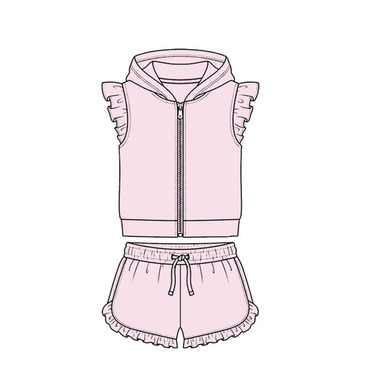 Light pink zip hoodie top matching shorts girls summer set preorder