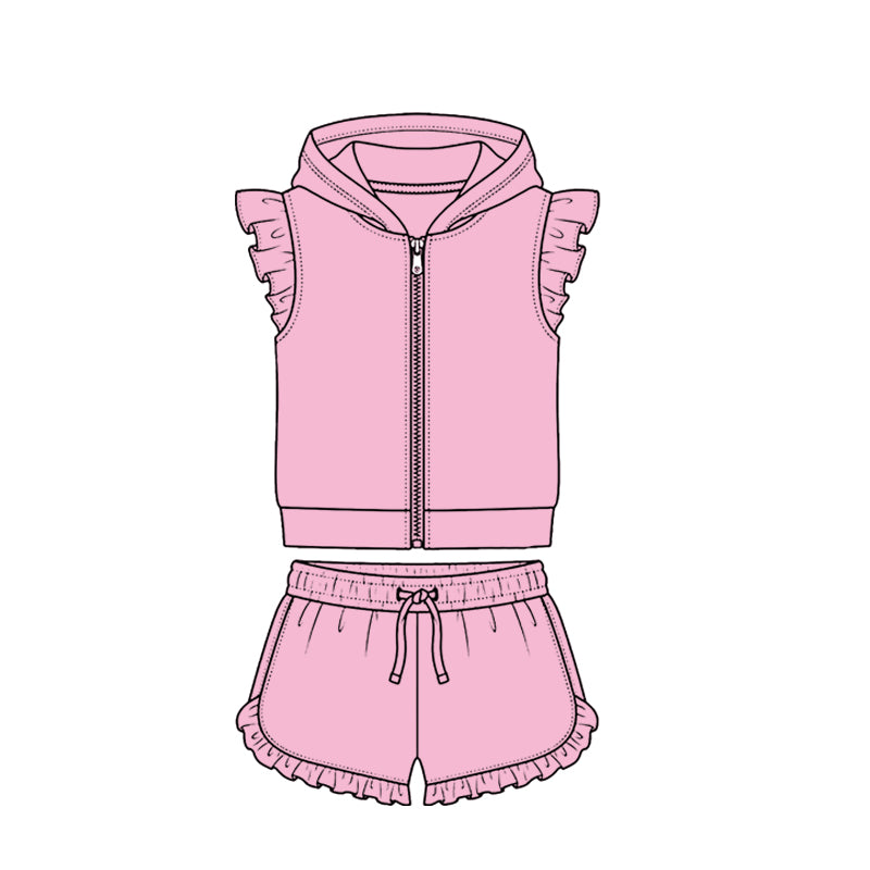 Pink zip hoodie top matching shorts girls summer set preorder