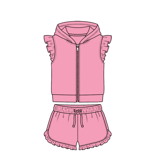 Dark pink zip hoodie top matching shorts girls summer set preorder