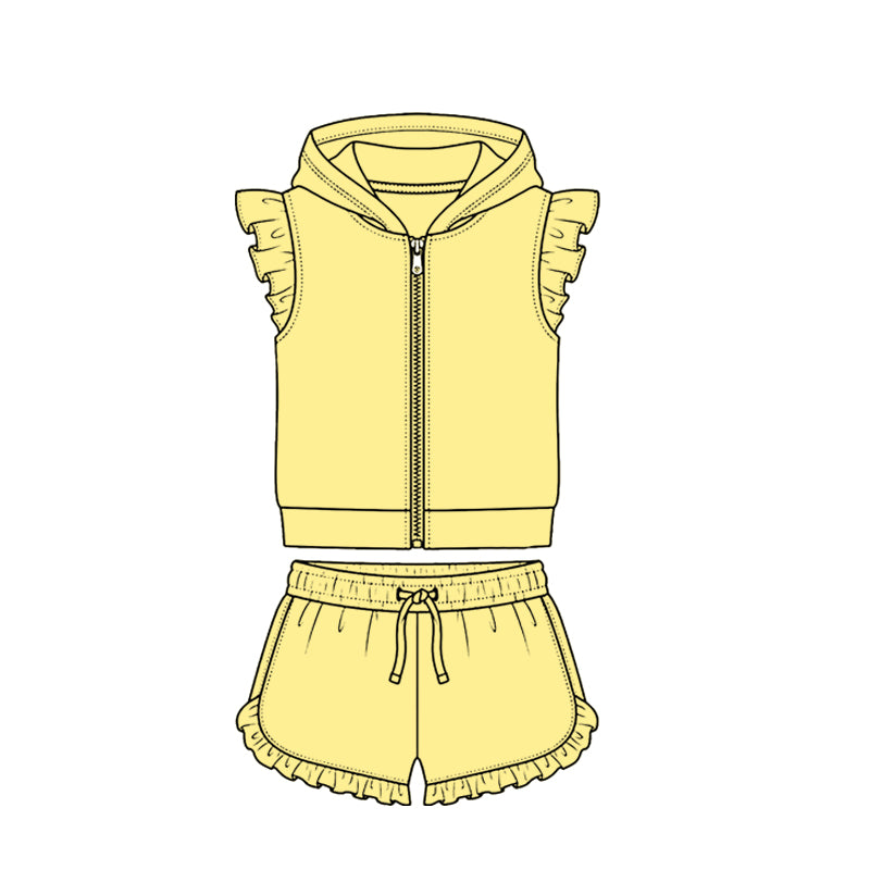 Yellow zip hoodie top matching shorts girls summer set preorder