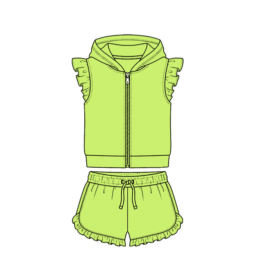 Lime green zip hoodie top matching shorts girls summer set preorder