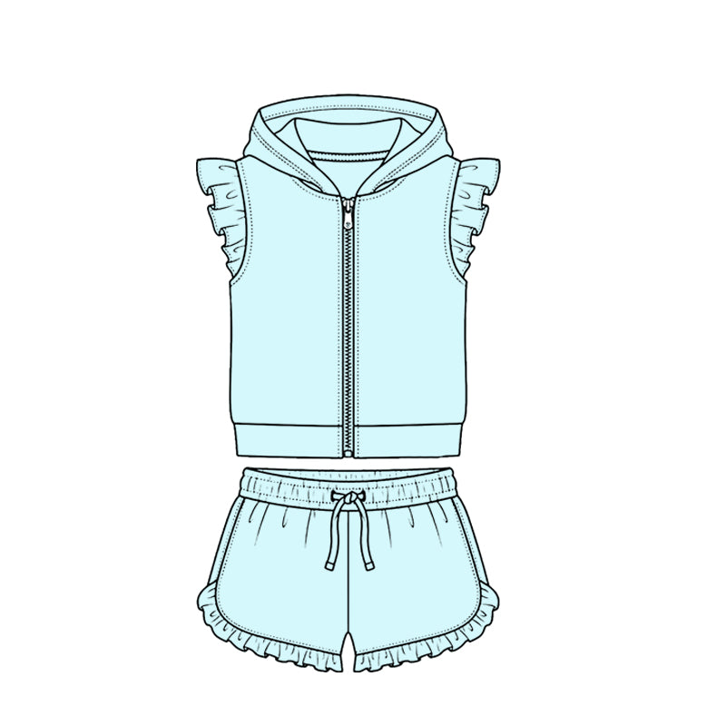 Blue zip hoodie top matching shorts girls summer set preorder