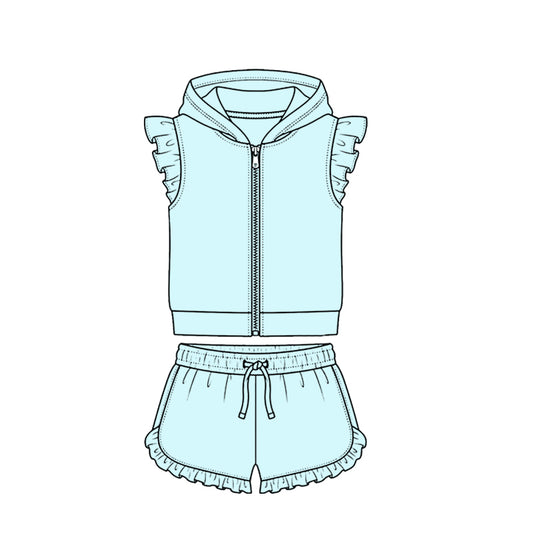 Blue zip hoodie top matching shorts girls summer set preorder
