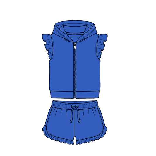 Royal Blue zip hoodie top matching shorts girls summer set preorder