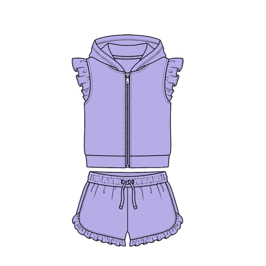 Lavender zip hoodie top matching shorts girls summer set preorder