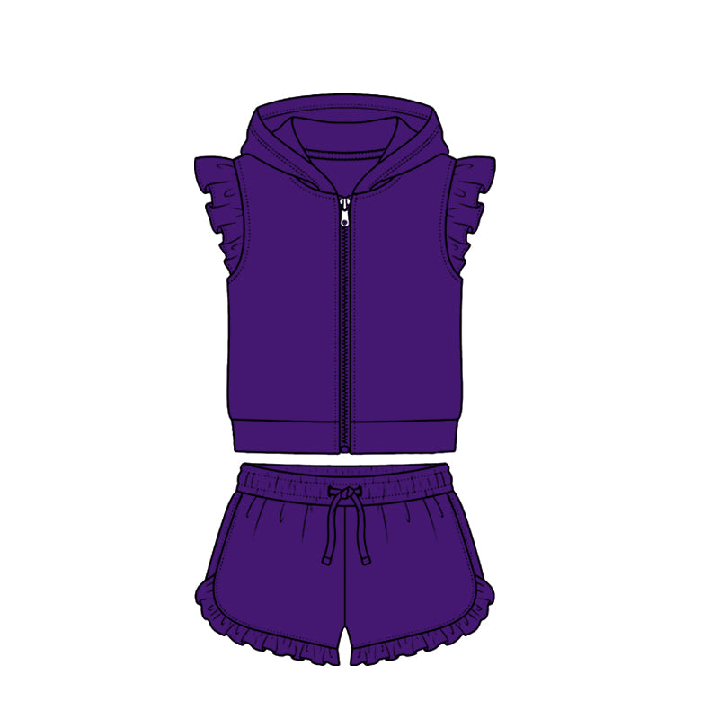 Purple zip hoodie top matching shorts girls summer set preorder