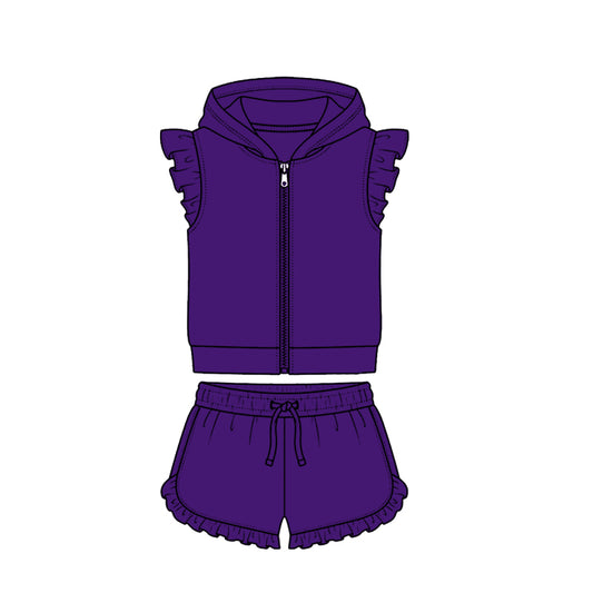 Purple zip hoodie top matching shorts girls summer set preorder