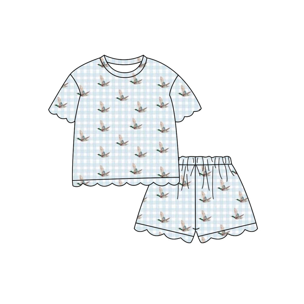 Mallard duck blue plaid top matching shorts girls summer set preorder