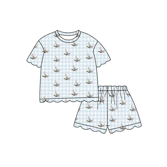 Mallard duck blue plaid top matching shorts girls summer set preorder