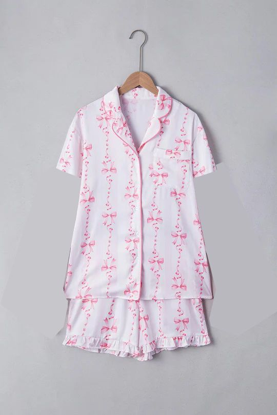 Pink bow short sleeve top matching shorts girls summer set preorder