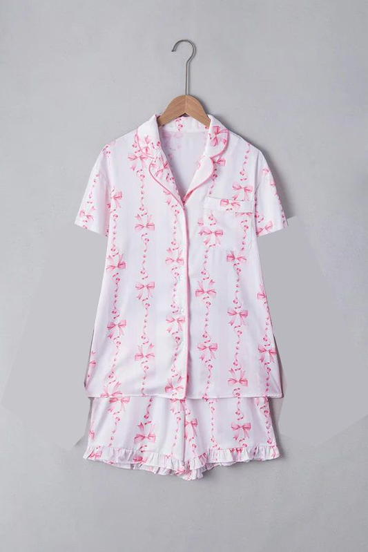 Pink bow short sleeve top matching shorts girls summer set preorder